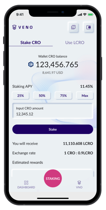 Staking on Veno Finance mockup